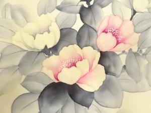 アンティーク　塩瀬　手描き　枝花模様名古屋帯